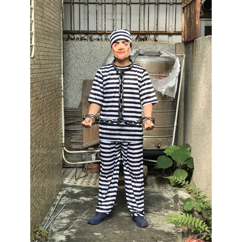 台灣現貨 COS 黑白條紋 囚犯服 犯人 罪犯 道具服 角色扮演 萬聖節 話劇 鐐銬 | 蝦皮購物