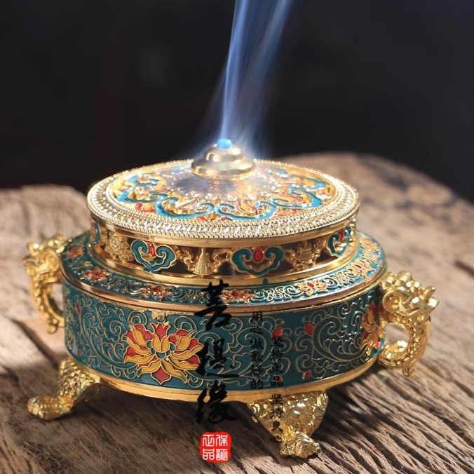 仿古景泰藍蓮花熏香爐台灣純銅合金琺瑯彩色檀香爐佛教禮佛用品 仿古景泰藍蓮花熏香爐台灣純銅合金琺瑯彩色檀香爐佛教禮佛用品