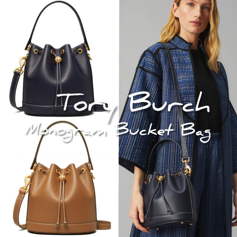 美國代購Tory burch T Monogram Leather Bucket 經典水桶包真皮經典