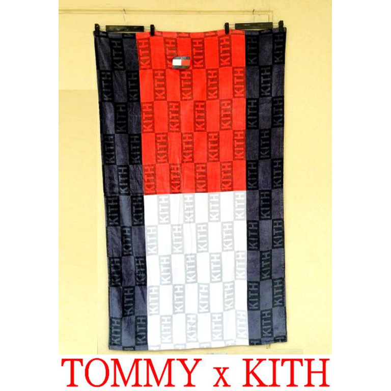 BLACK全新KITH x TOMMY hilfiger滿版BOX LOGO海灘披巾/特大MONOGRAM