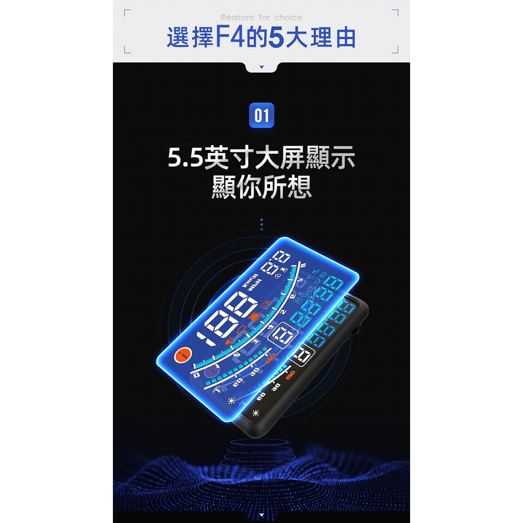FLYone F4 HUD 彩色高清5.5吋 OBD2 汽車抬頭顯示器 車速/電壓/水溫/轉速 | 蝦皮購物