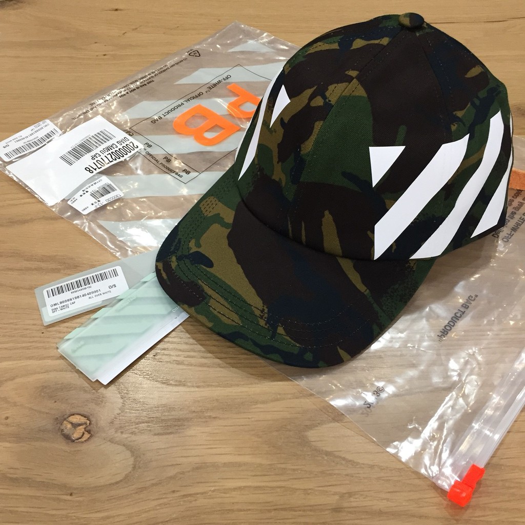 出清「現貨」OFF WHITE OW 迷彩帽子【加州歐美服飾】綠色迷彩白色斜線