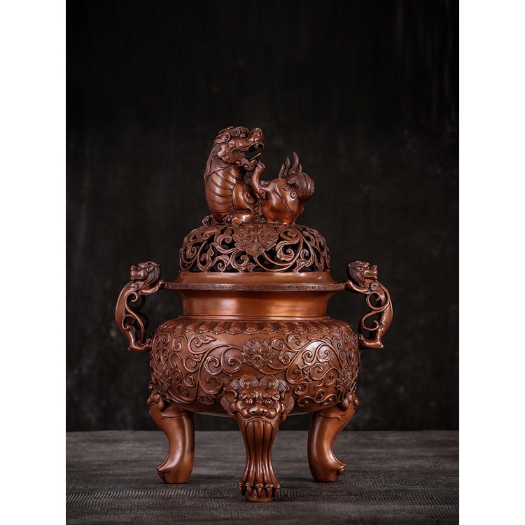 台灣現貨+預購結緣品】大明宣德爐獅子爐麒麟銅香爐三足雙耳香薰爐仿古