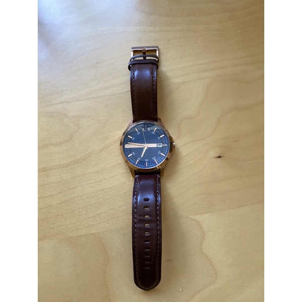 Armani Exchange (AX2172)玫瑰金 格紋紳士襯衫皮革錶 原價5200 質感男錶 （正裝） | 蝦皮購物