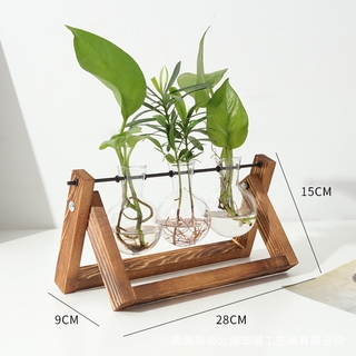 北歐風創意木架花瓶水培植物玻璃花器ins綠蘿玻璃瓶小容器家居裝飾客廳