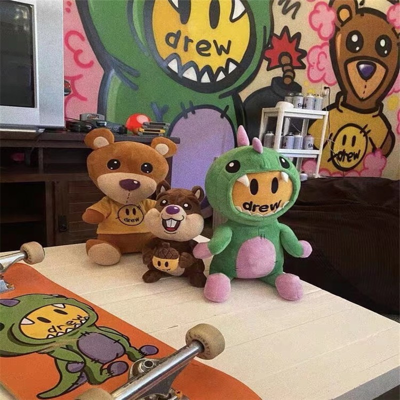全新限量免運Justin Bieber Drew house Teddy Bear 笑臉泰迪熊恐龍毛絨
