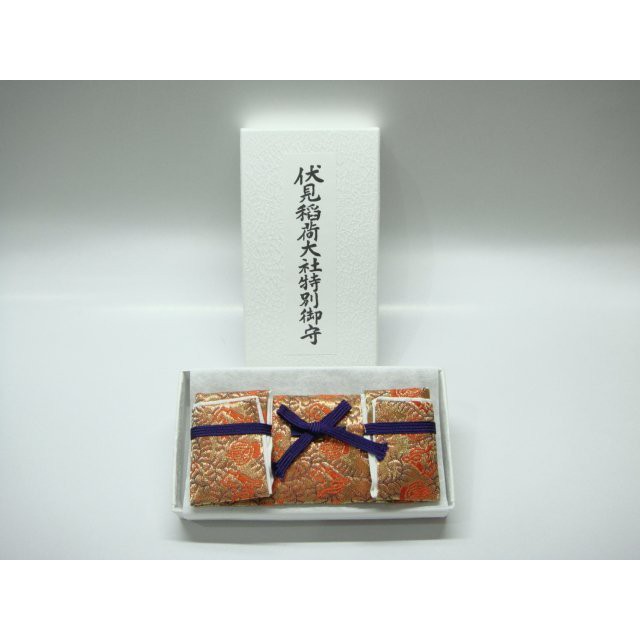日本經典特別御守~京都伏見稲荷大社紋路紙盒~橘紅色((諸願成就無病息災