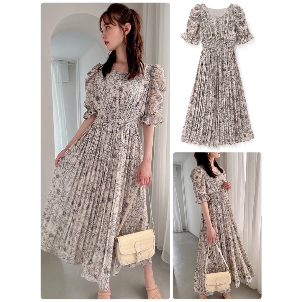 日本代購 花露米。花rumi in JP 日本知名品牌 GRL 官網正貨 超美 碎花 縮腰 花柄 百褶 洋裝 | 蝦皮購物