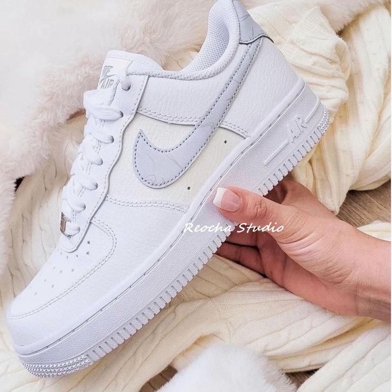 Nike Air Force 1 LOW 白黃淺灰3M反光AF1 灰藍小勾勾男女鞋DR7857-100