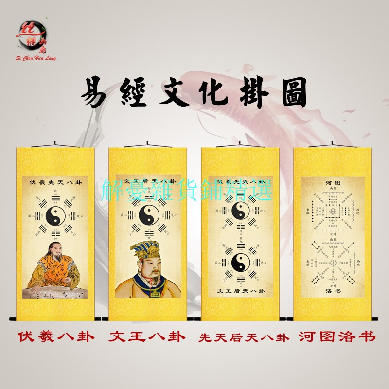易經文化先天后天八卦河圖洛書掛畫圣人伏羲周文王畫像掛圖卷軸畫 易經文化先天后天八卦河圖洛書掛畫圣人伏羲周文王畫像掛圖卷軸畫