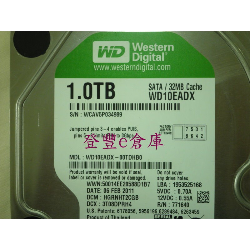 【登豐e倉庫】 YF499 綠標 WD10EADX-00TDHB0 1TB SATA2 硬碟 | 蝦皮購物