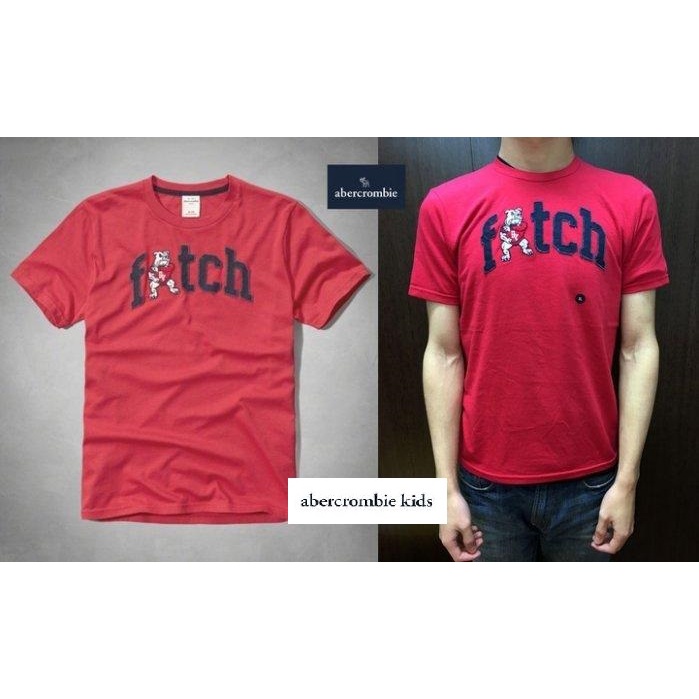 abercrombie&fitch guys applique logo graphic tee 刺繡logo短T紅 蝦皮購物