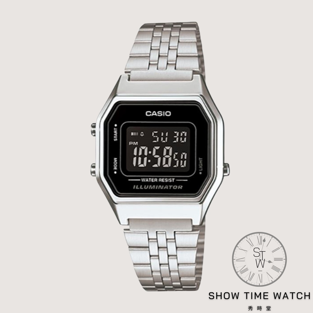 CASIO 卡西歐 復古 時尚 經典 單顯示 電子腕錶 女孩專屬 - 黑面銀殼 [ 秀時堂 ] | 蝦皮購物