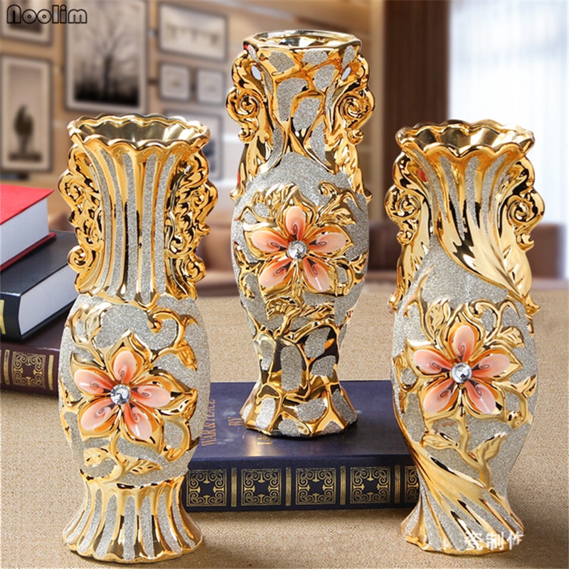 鍍金霜瓷花瓶復古高級陶瓷花瓶家居房間書房裝飾