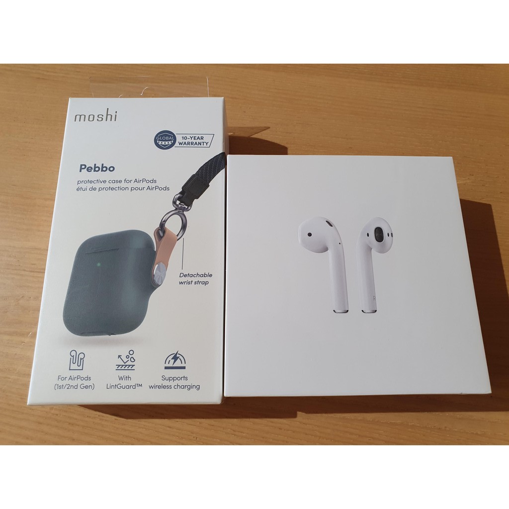 原廠正品未拆封Apple Airpods 2代有線充電版送Moshi Pebbo 保護套