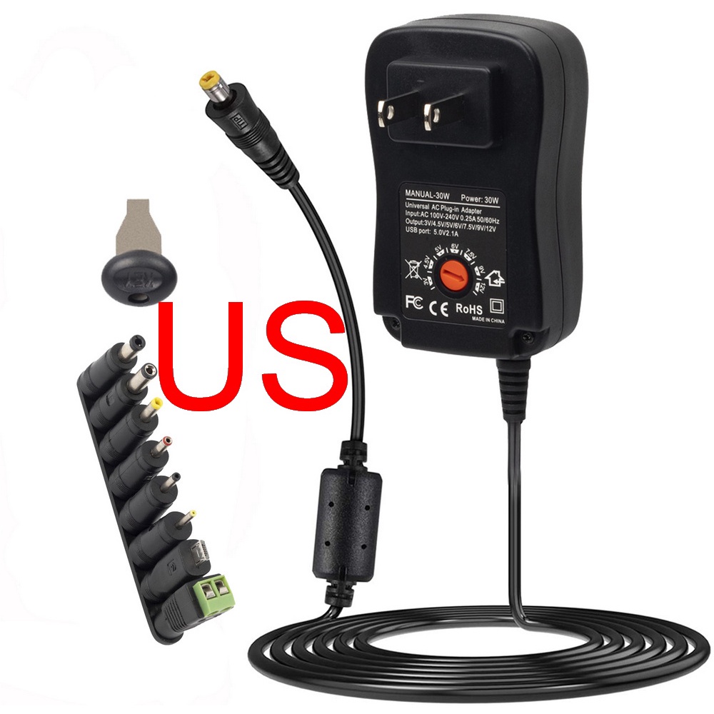 Adaptador De Corriente Universal YoniYa - 3V A 12V, 30W, Con 8 Enchufes Y USB ¡Para Casi Todos Tus Dispositivos!