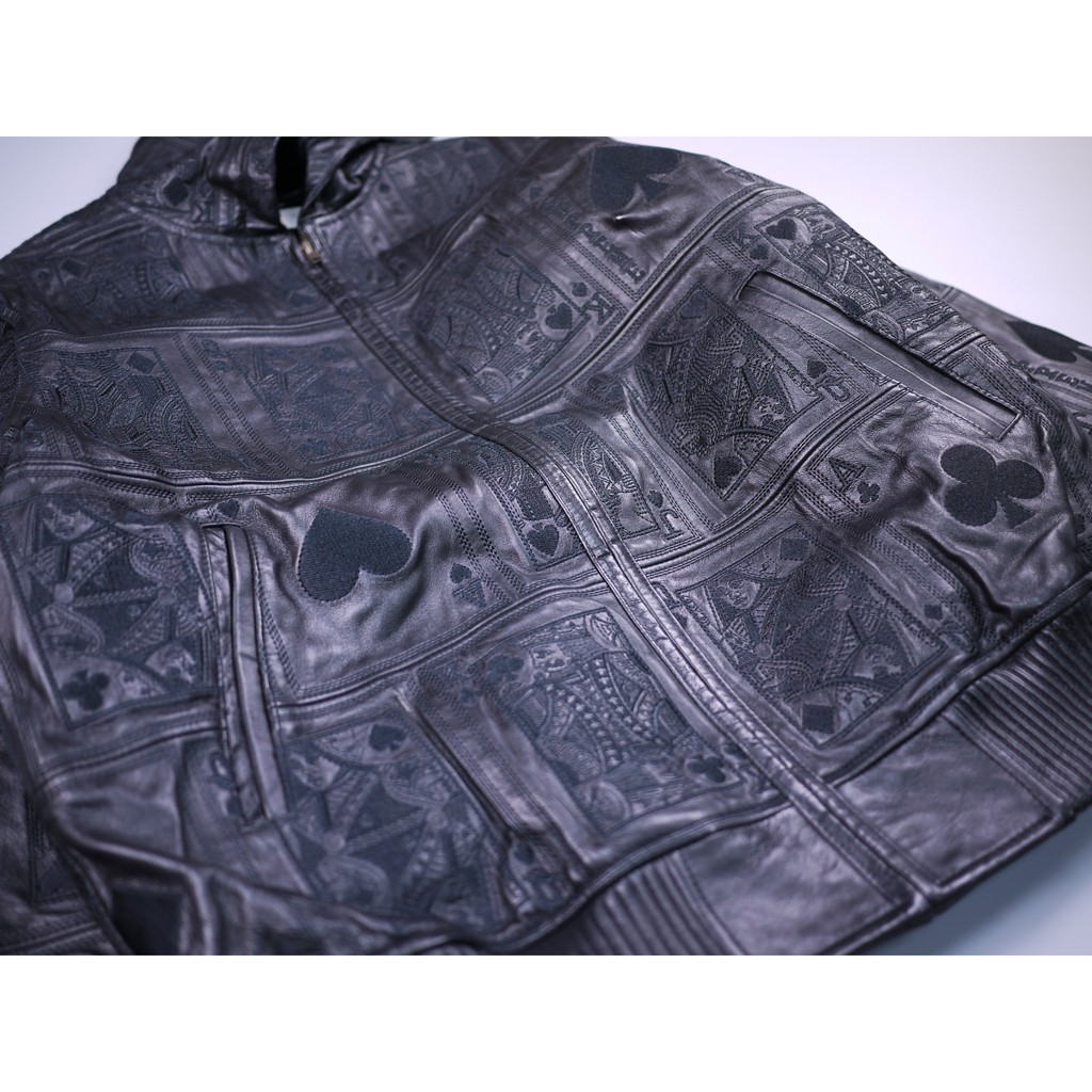 全新正品限量16fw Supreme court cards hooded leather jacket 撲克