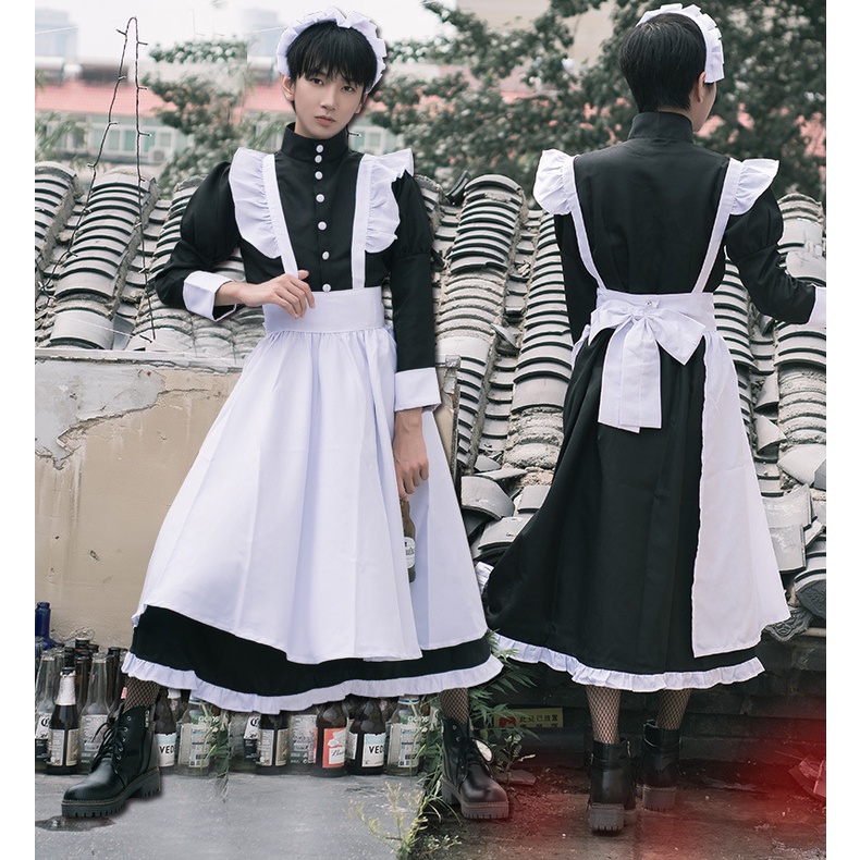 在台現貨!經典款黑白女僕cos裝 英國風珍珠線長款咖啡廳女僕裝cosplay服裝 | 蝦皮購物