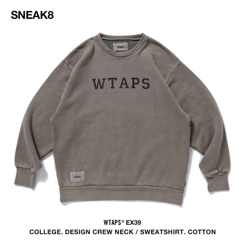 經典字體Wtaps COLLEGE DESIGN CREW NECK SWEATSHIRT 水洗灰大學衛衣