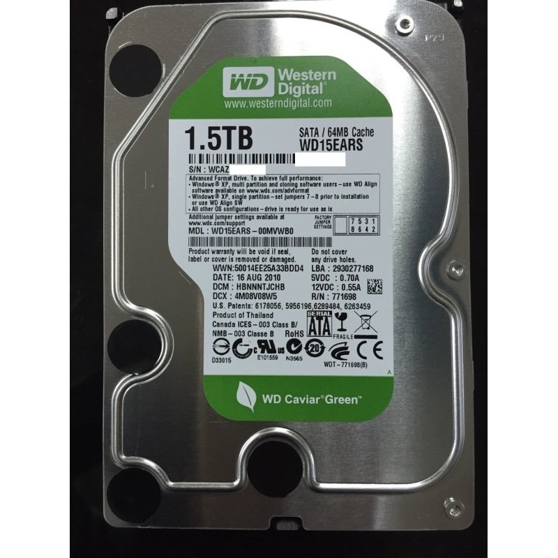 【全新未拆】WD GREEN 3.5吋 1.5T 1.5TB硬碟(WD15EARS-00MVWB0) /2TB 2.5T