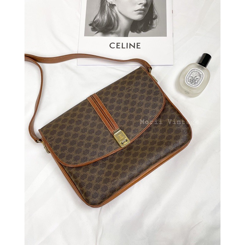 Morii Vintage💞Celine Vintage 凱旋門棕色老花肩背包中古包豆腐包