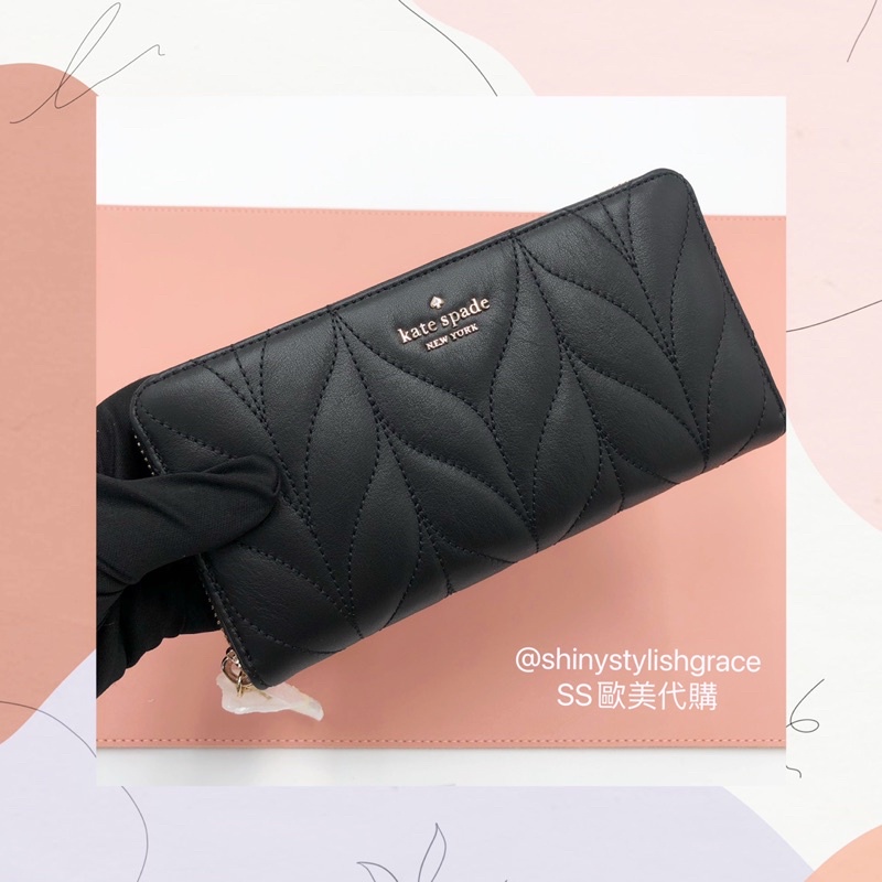 SS】🔥現貨🔥Kate Spade NEW YORK專櫃款長夾小香風長夾信封菱格/葉形壓