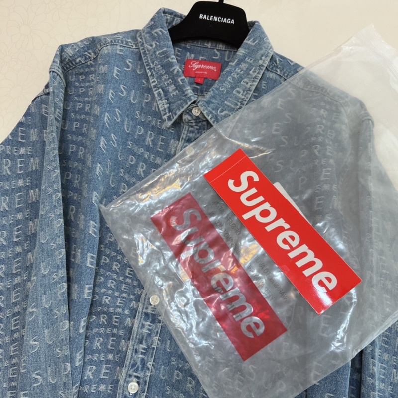 Supreme SS21 Jacquard logo denim shirt 厚磅牛仔襯衫| 蝦皮購物