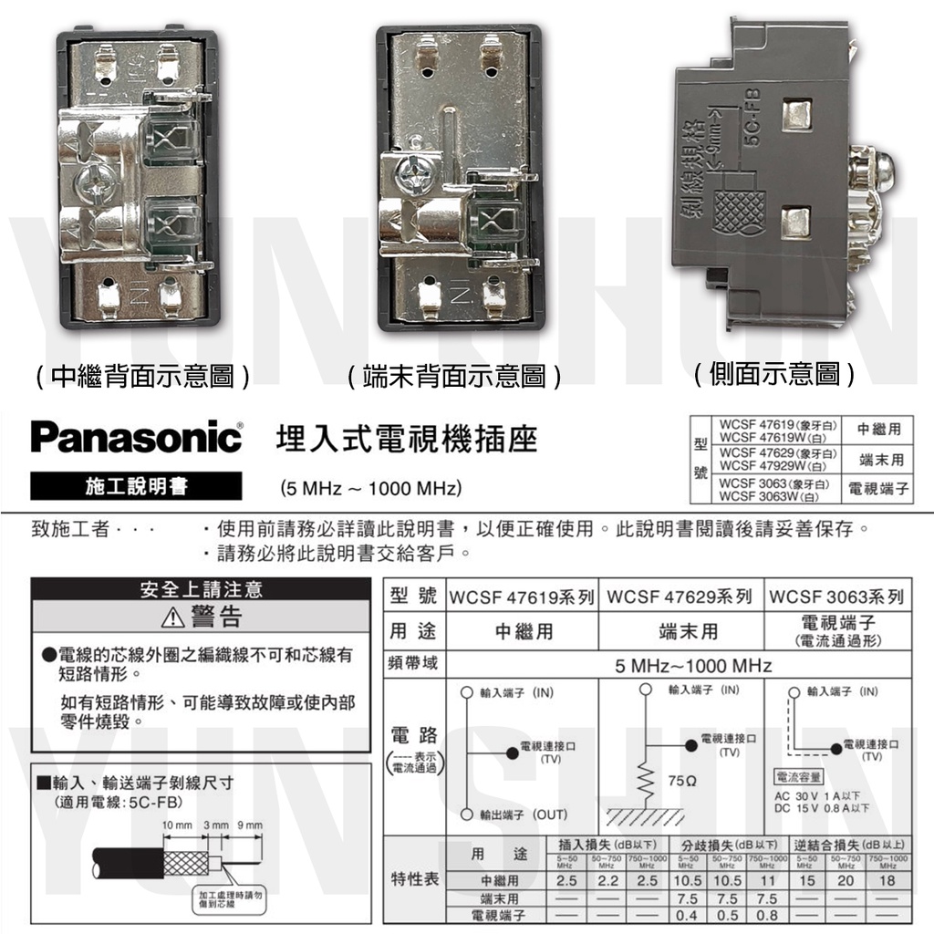 【水電材料便利購】 國際牌 埋入式電視機插座 中繼 WCSF 47619 H／端末 47629 H 灰色 (單品) | 蝦皮購物