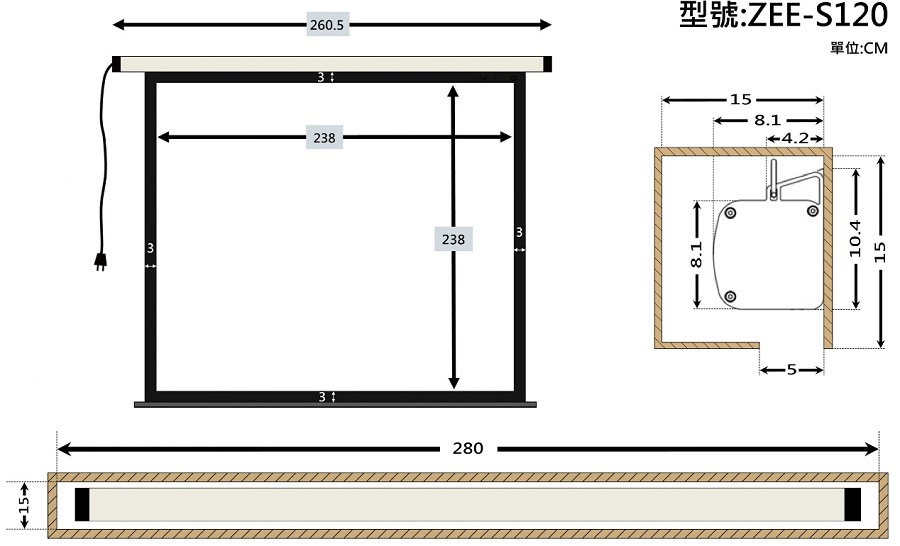 ZERO ZEE-S75 ZEE-S90 ZEE-S100 ZEE-S120 75-120吋 1:1經濟款電動布幕