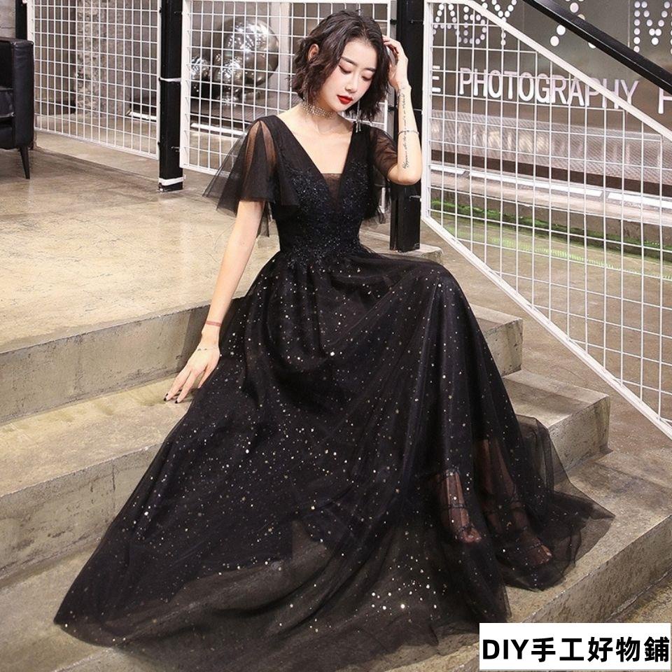 優質禮服 大碼晚禮服女 2022新款 黑色長款 V領 高貴 聚會 顯瘦 派對 晚禮服 連衣裙 宴會禮服 晚宴禮服 晚禮服 | 蝦皮購物
