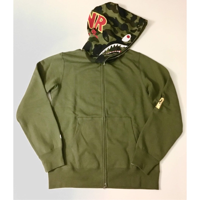 美品釋出 A BATHING APE 16SS SHARK FULL ZIP HOODIE PONR 素面 綠迷彩 鯊魚