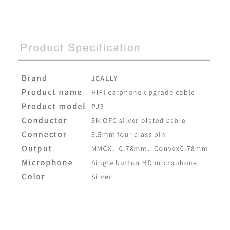 Jcally 5N 無氧銅線耳塞鍍銀OFC 0.78mm QDC MMCX PJ2 電纜, 用於 Jcally 5N 無氧銅線耳塞鍍銀OFC 0.78mm QDC MMCX PJ2 電纜, 用於