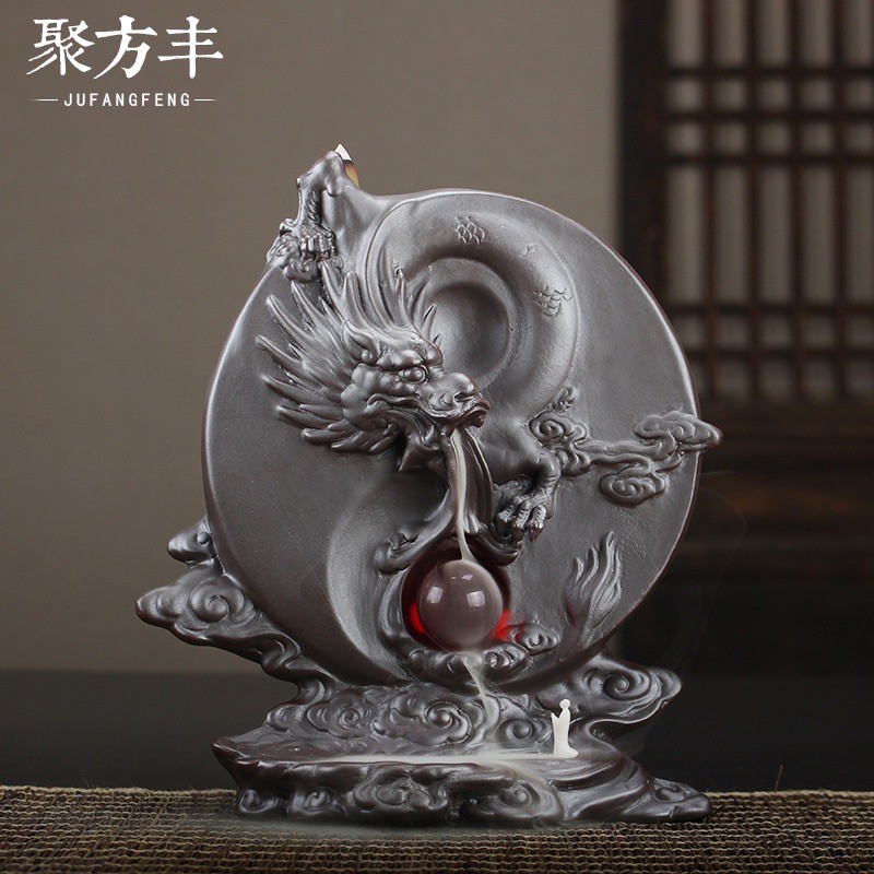 現貨】鯉魚化龍倒流香座倒流香鯉魚化龍魚龍百變佛教陶瓷工藝品擺件香塔