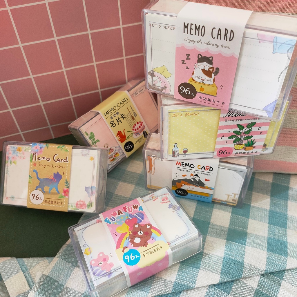 💗現貨💗名片卡 96入 盒裝 彩名卡 名片卡盒 手繪 設計 名片 水彩 麵包 笑臉 傳情小卡 便條 diy 便條紙 | 蝦皮購物