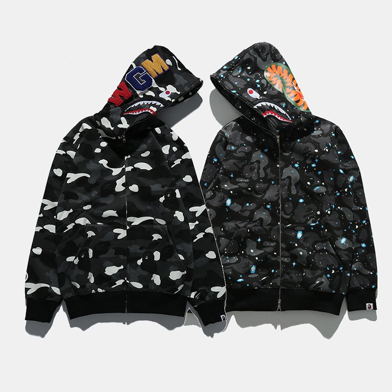 Ape夜光帽T 潮牌鯊魚星空外套連帽開衫加絨衛衣日本猿人頭A Bathing Ape 