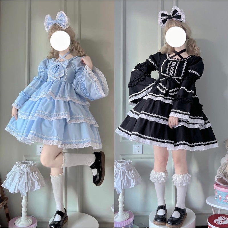 預購*lolita 蘿莉塔姬袖純色娃娃復古荷葉邊蕾絲花邊連身裙 OP 軟妹 可愛 洋裝 公主 華麗 表演 裙子 洋 | 蝦皮購物