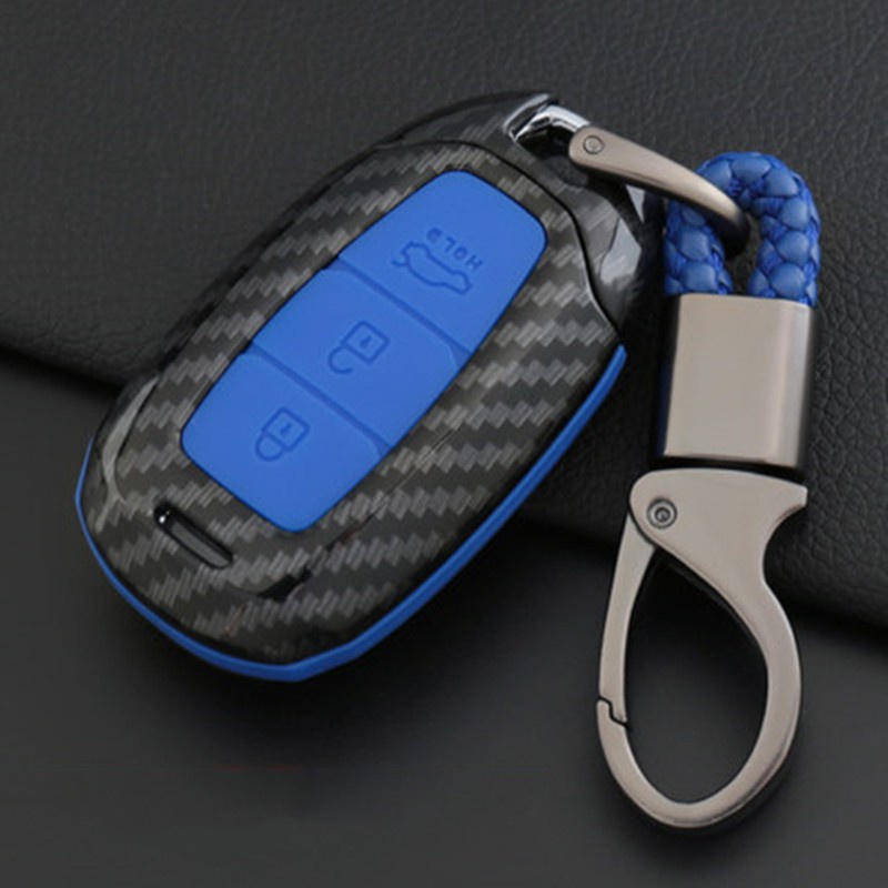 KUNIO Keyless - Custodia portachiavi per Hyundai Kona i10 i30 i20 ioniq ibrido Tucson Santa Fe ix35 in lega di zinco, portachiavi corto a 3 tasti A argento