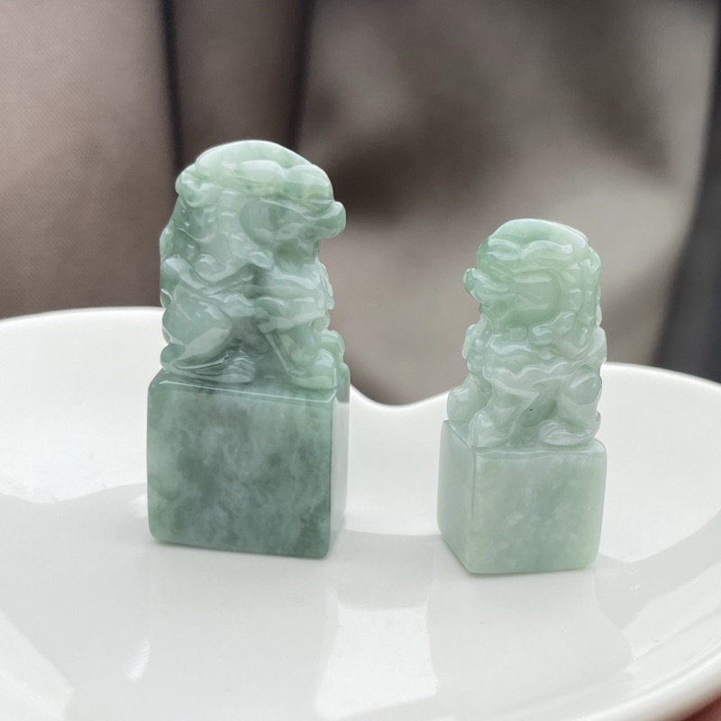 神獸翡翠石獅子印章可當小擺件成品859 860Eo 天然緬甸A貨翡翠批發零售