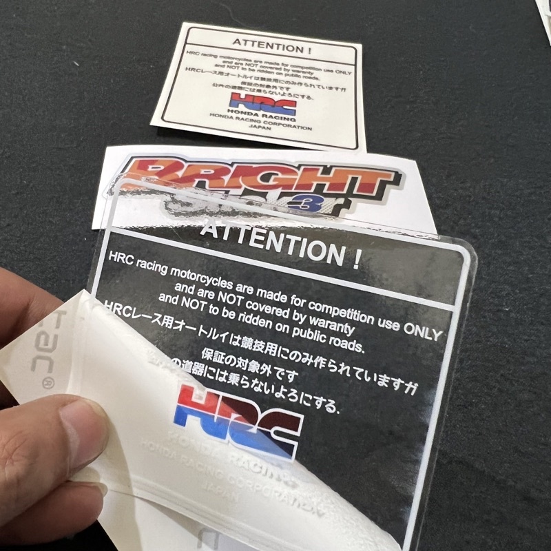 貼紙注意 HONDA WARNING HONDA HRC JAPAN 透明 | 蝦皮購物
