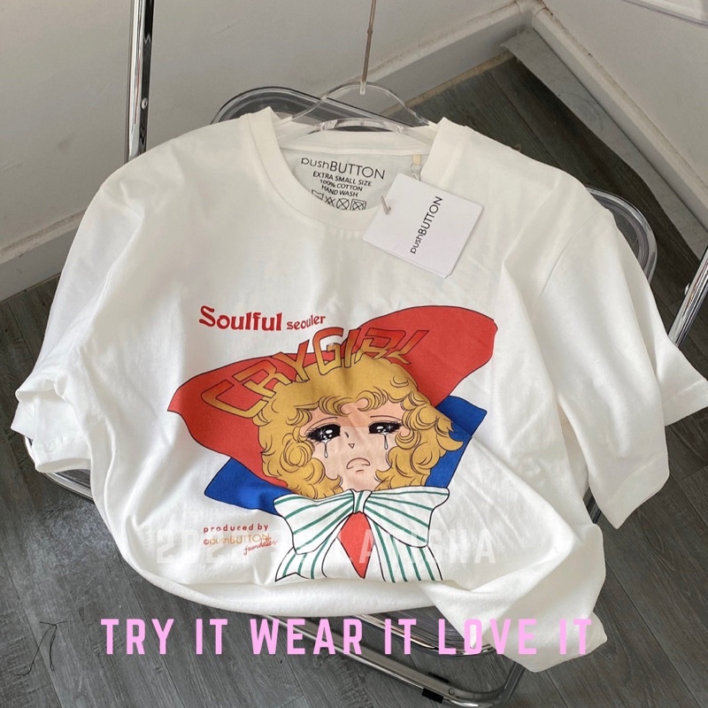 ♡韓國代購♡現貨🚀🇰🇷韓國小眾 PUSHBUTTON新款限量哭泣少女印花動漫 短袖T-shirt