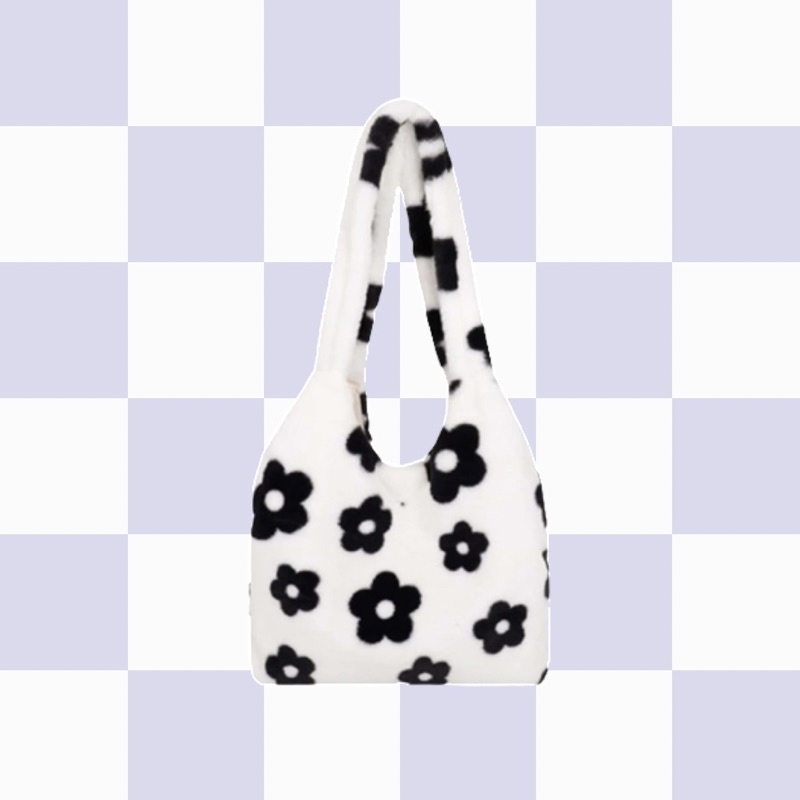 Black and white flower best sale fluffy bag
