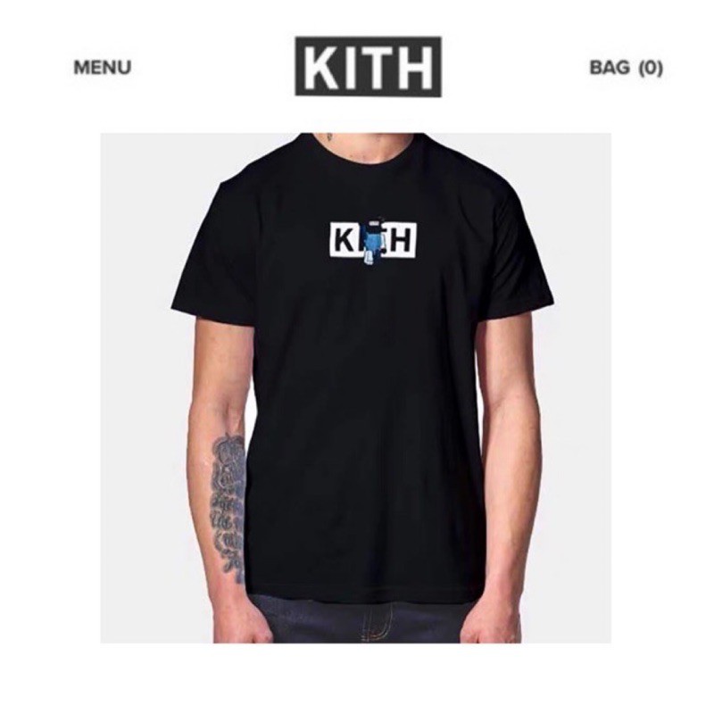 美日潮流Kith x Be@RBRICK Logo Tee 暴力熊 聯名黑色 短袖T恤 潮流 滑板 植絨公仔