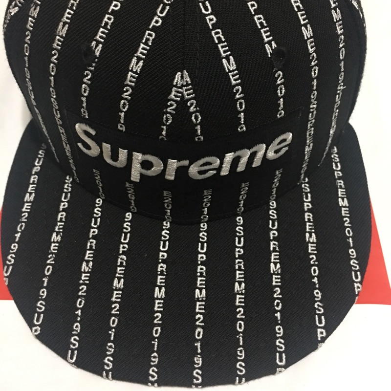 supreme text stripe new era 黑7 1/4 19ss 滿版不可調全封帽| 蝦皮購物