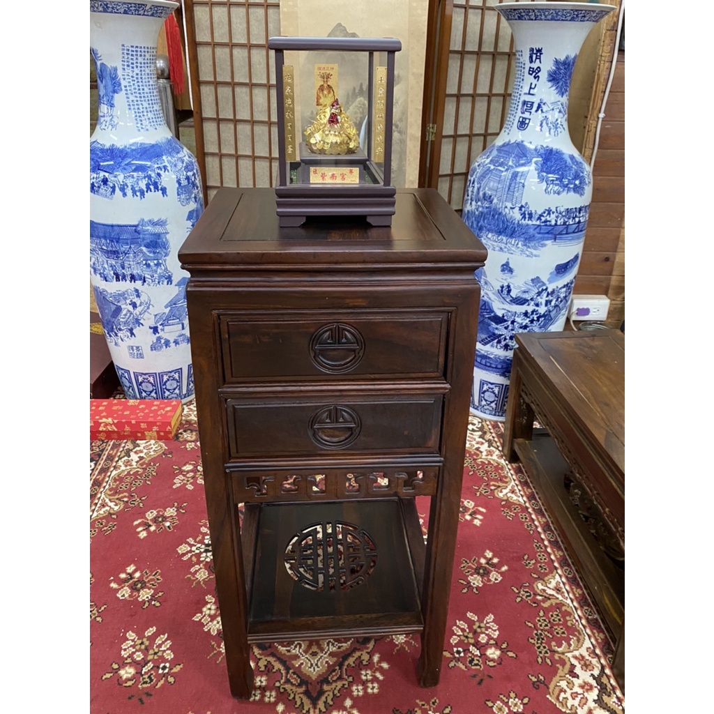 香川家居】高雄展示廳《双抽四方花台》高花檯架雞翅木金雞座藝品架鹽燈