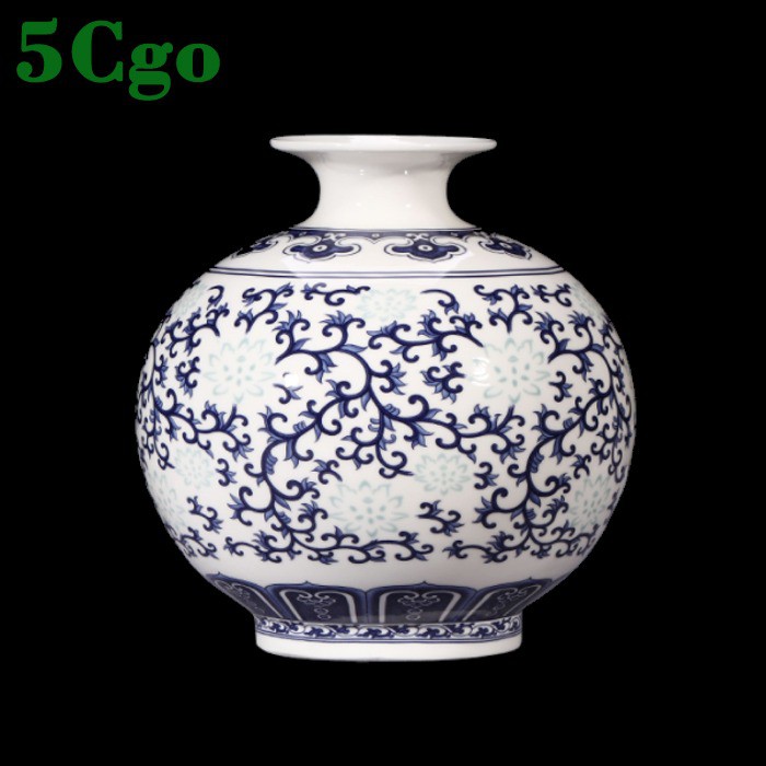 5Cgo景德鎮陶瓷器青花瓷玲瓏骨瓷薄胎小花瓶插花現代中式客廳博古架裝飾 
