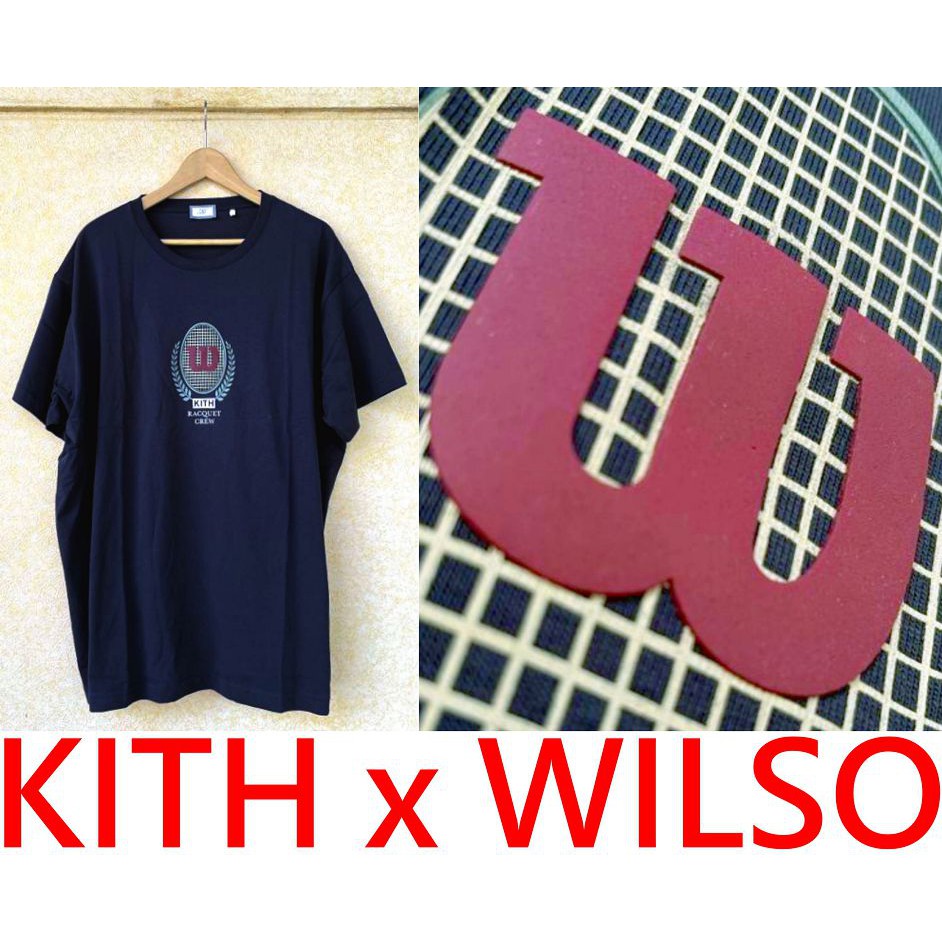 BLACK全新KITH x Wilson溫布頓網球指定美國知名老牌RF立體印刷球拍月桂冠短T