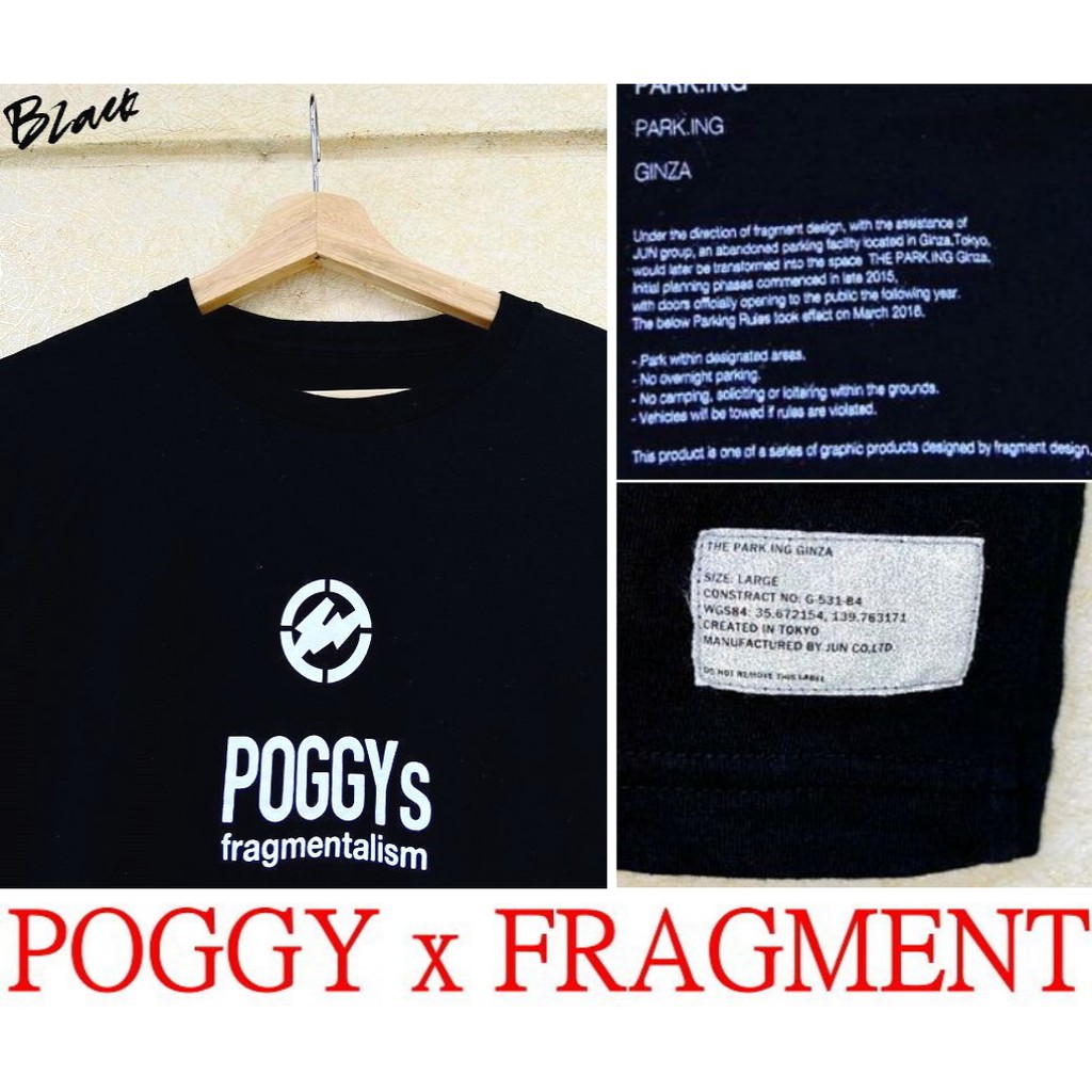 BLACK近全新POGGY x FRAGMENT x 銀座THE PARK ING反光3M標籤閃電LOGO短