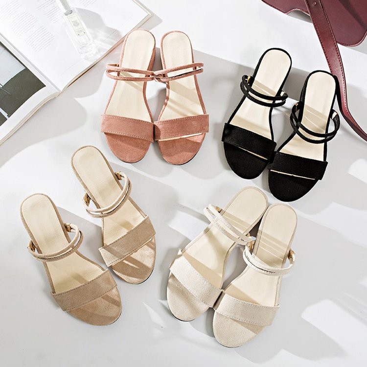 36~42涼鞋女鞋 韓版中低跟一字兩穿涼鞋 粗跟羅馬涼鞋