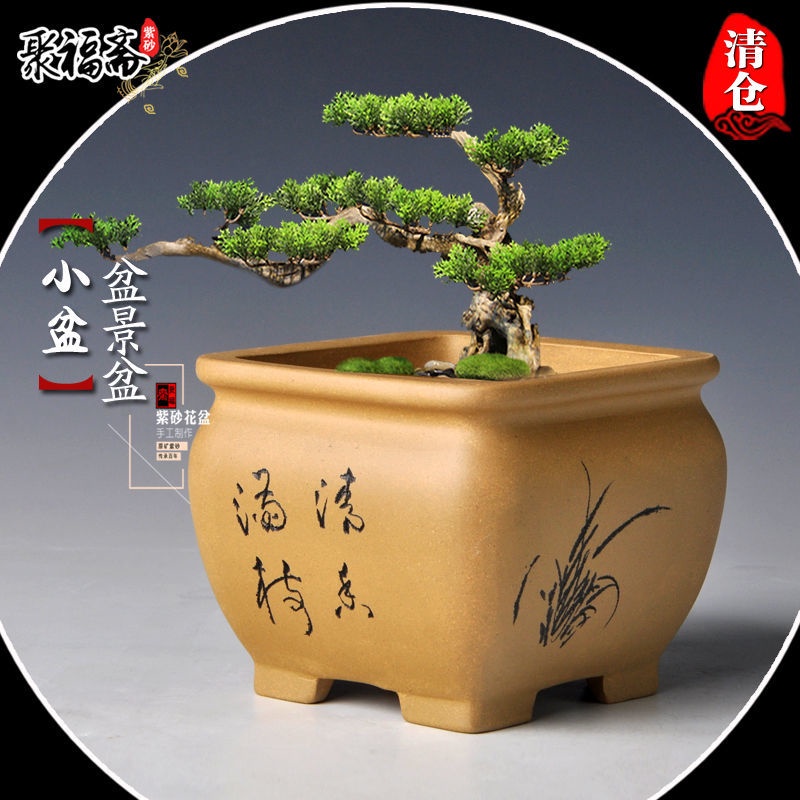 宜兴紫砂花盆小圆盆文人菖蒲多肉绿植盆室内盆栽手工花盆透气古典