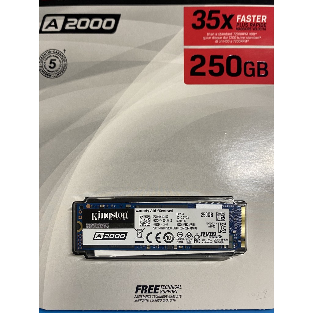 Kingston A2000 250GB NVMe PCIe SSD 全新未開封| 蝦皮購物